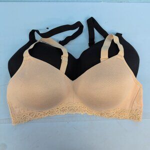 Comfort Code Lightly Lined Lace Trim Wireless Bra Large Multi Pack of 2
